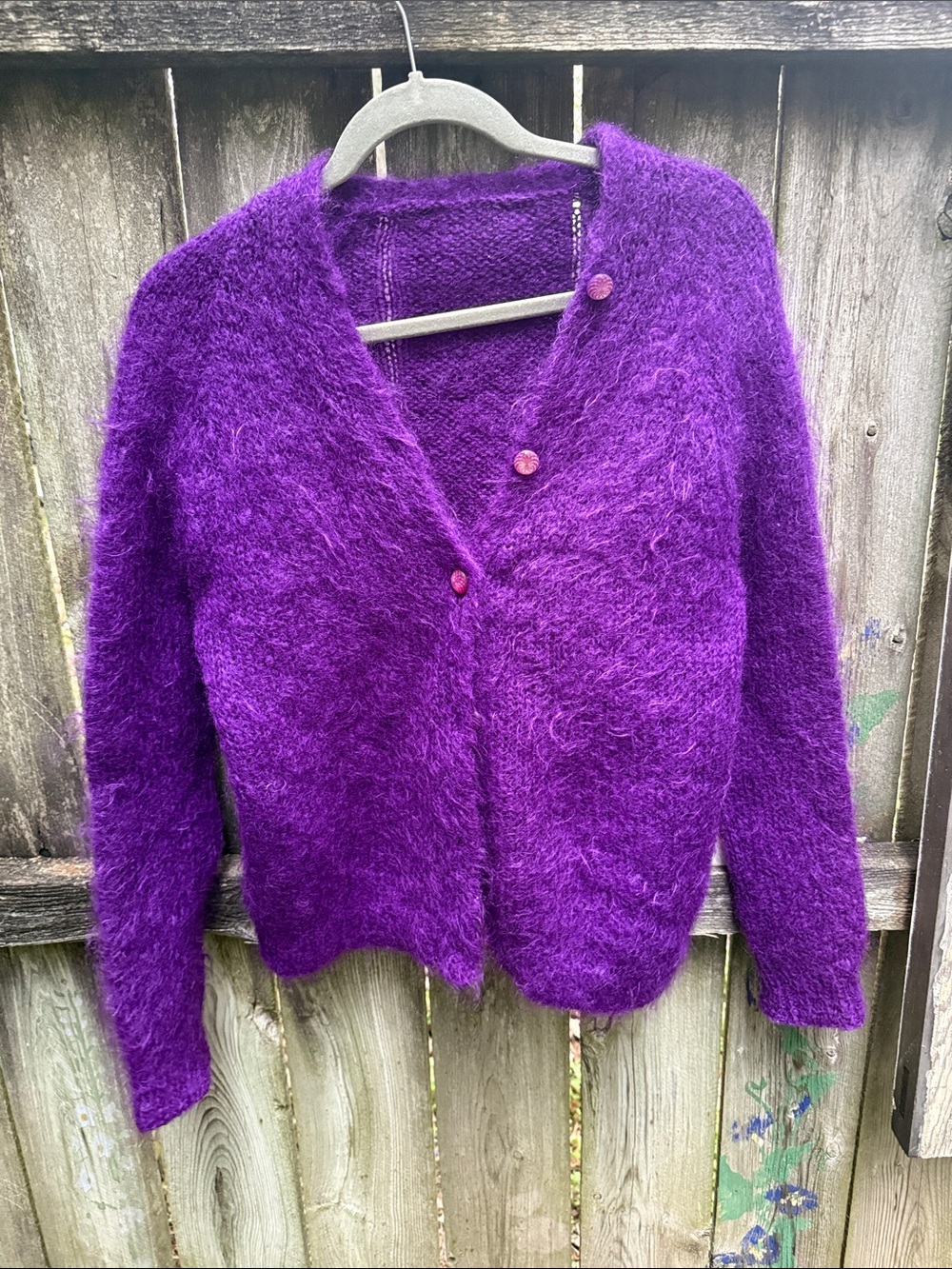 Plush Purple Mohair  V-Neck Cardigan Sweater